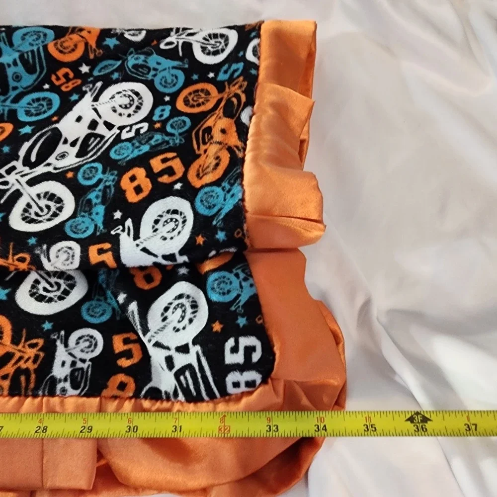 Minky Couture Ultra Plush Motorcycle Print W /Orange Trim Blanket 45